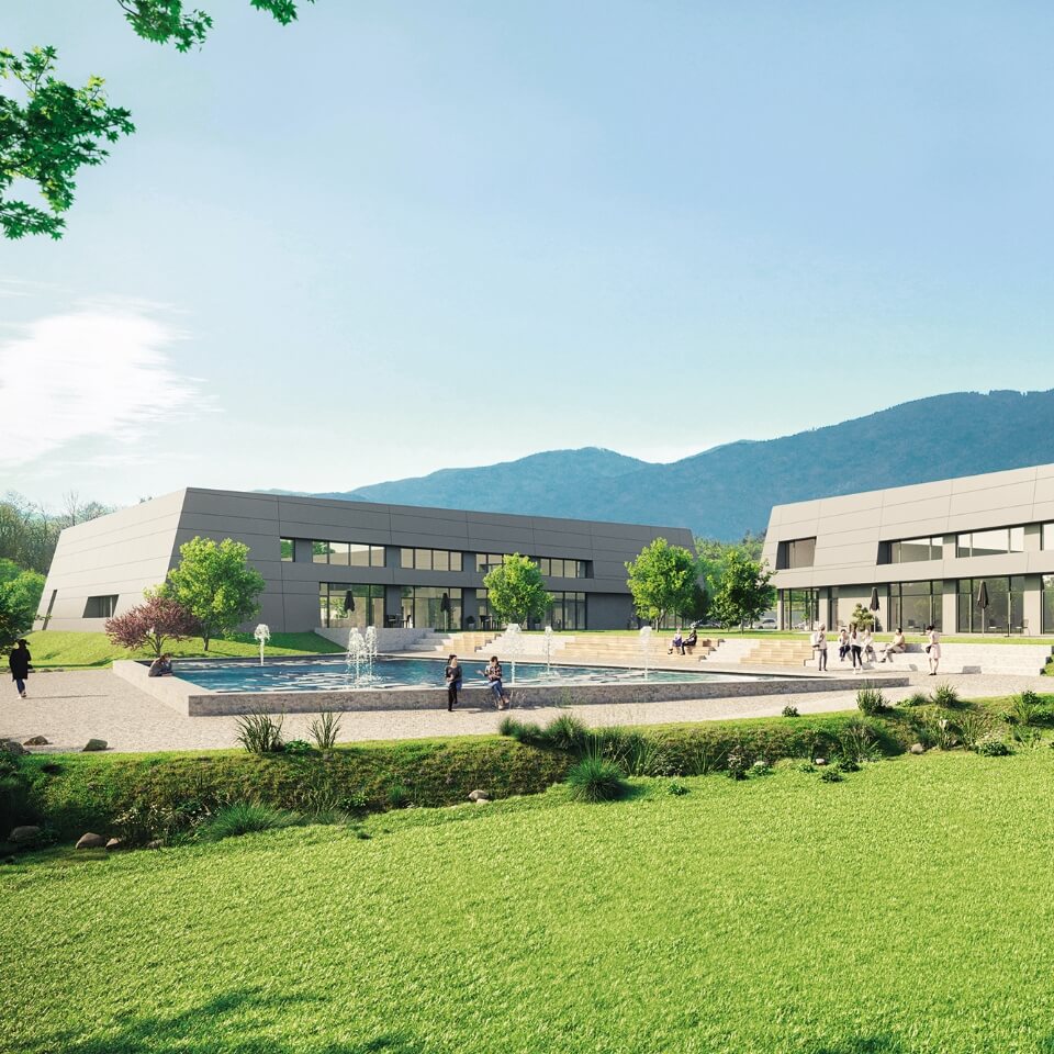 Die Gebäude B und C des campus toelz verfügen über ein offenes Hallenkonzept mit angebundenen Entwicklungsbüros.